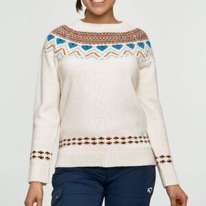 Kari Traa Sundve Ivory Orange Blue Fair Isle Nordic Crewneck LS Sweater Size M